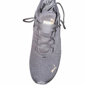 Puma Women's Black Knit Lace-Up Trainer with Gold Logo